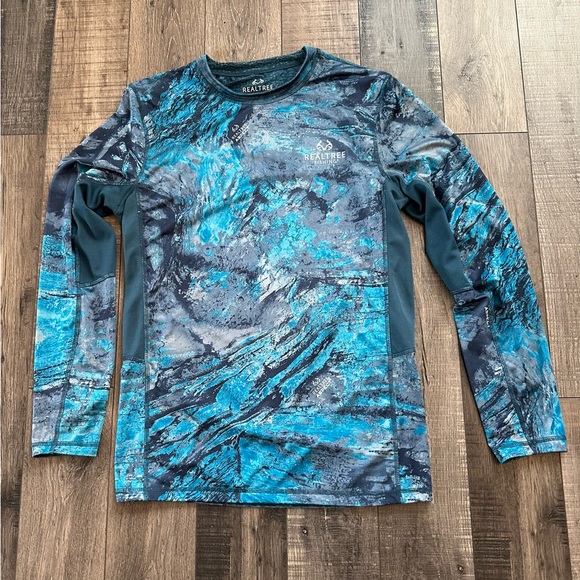 Realtree Other - Realtree Aspect Mens Blue Camo Long Sleeve Performance Fishing Shirt Small
